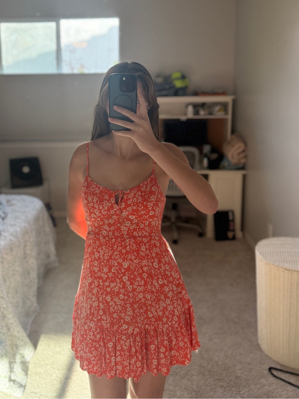 Orange floral mini dress